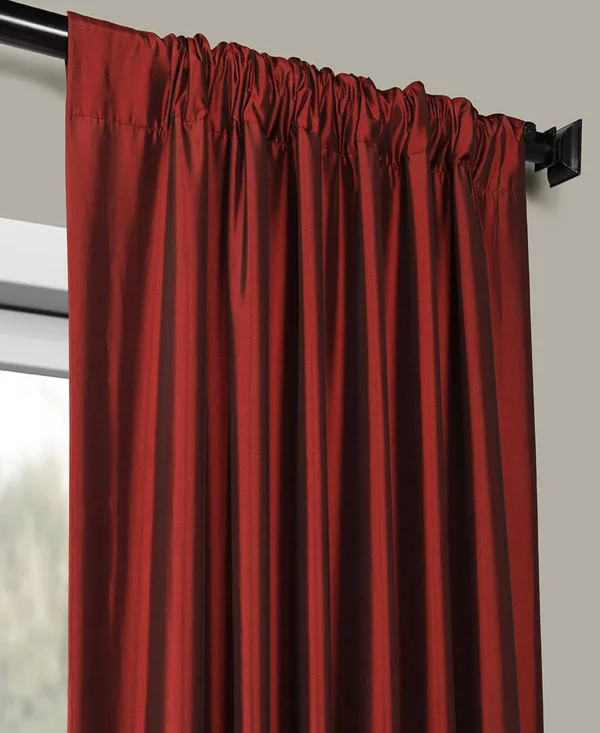 Exclusive Fabrics Faux Silk Taffeta Solid Blackout Single Curtain Panel