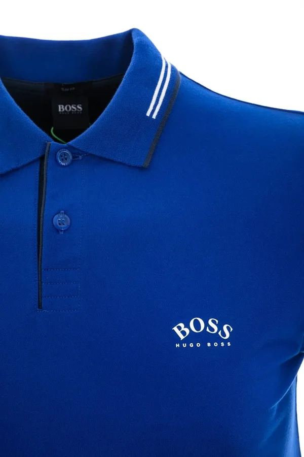 Hugo Boss - Slim Fit Polo Shirt in Stretch Piqu with Curved Logo - Blue