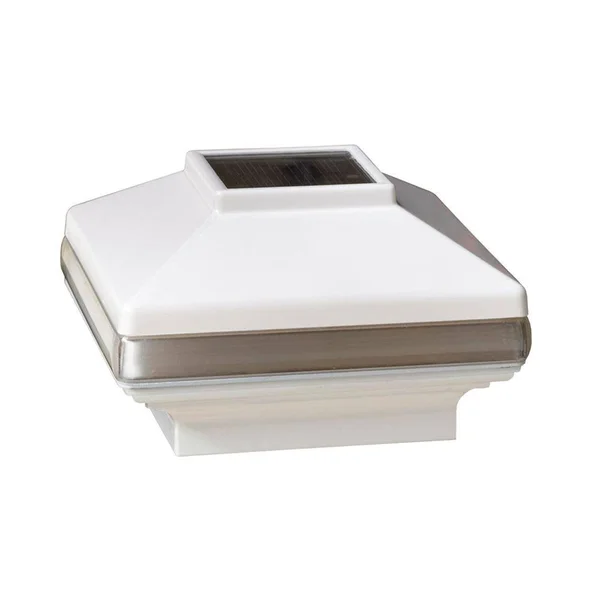 Veranda 5 in. x 5 in. White Vinyl Solar-Powered Pyramid Fence Post Cap