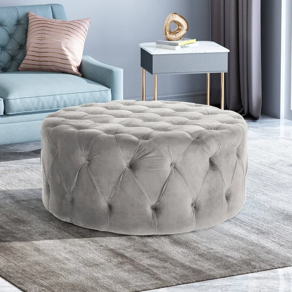 Christopher Knight Home Sabina Round Tufted Velvet Ottoman - Blue