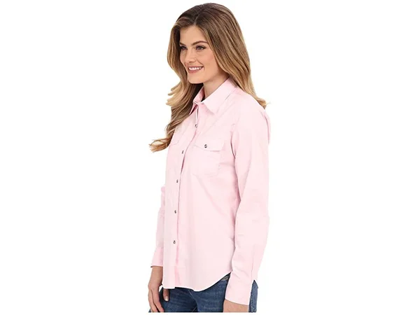 Roper Women's Long Sleeve Solid Snap Shirt - Pink - L