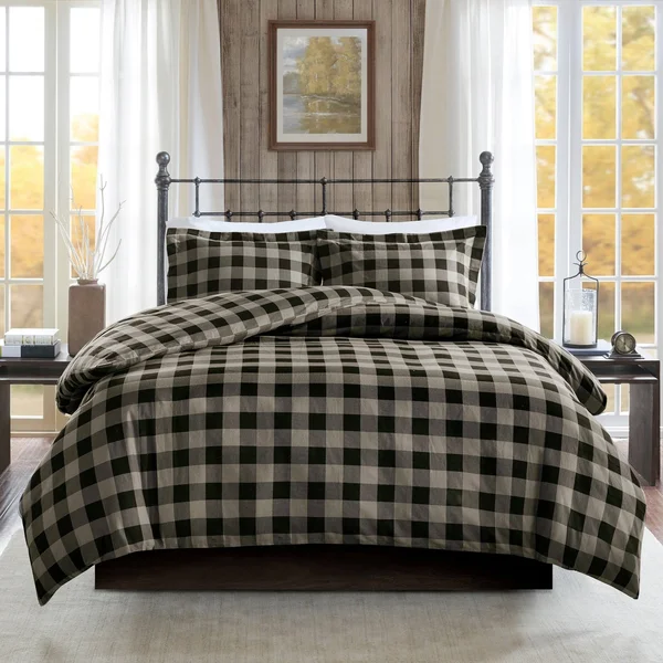 Woolrich - Flannel Check Print Cotton Duvet Cover Set - Black/Tan - King/Cal King