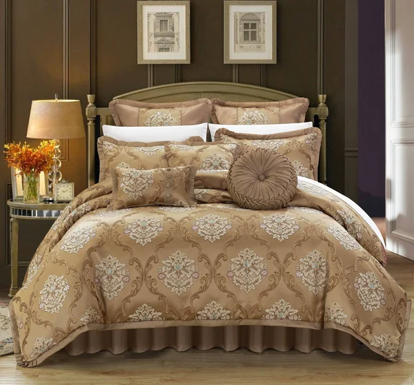 Chic Home Aubrey 9 Piece Comforter Set Jacquard Bedding Gold - Queen