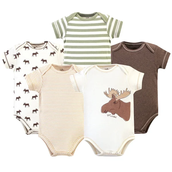 Touched by Nature Organic Cotton Bodysuits Moose 5-Pack, 9-12 Months