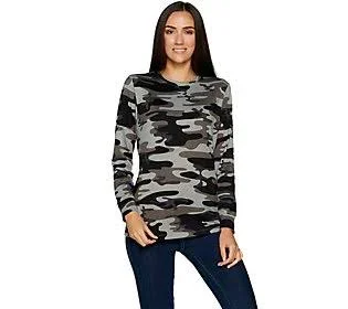 Denim & Co. Heavenly Jersey Camo Long Sleeve Pullover Top - Size 1X, Classic Grey