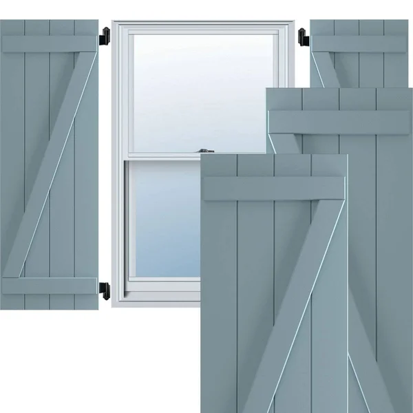 Ekena Millwork 21-1/2x22 x 38x22 True Fit PVC Four Board Joined Board and Batten Shutters w/Z-Bar - Peaceful Blue (Per Pair)
