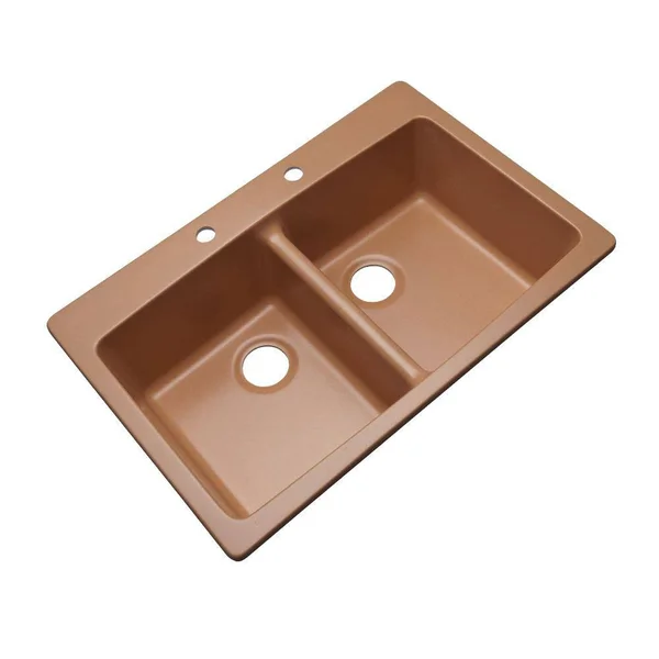 Mont Blanc Waterbrook Dual Mount Composite Granite 33 in. 2-Hole Double Bowl Kitchen Sink in Peach - Pink 79213Q