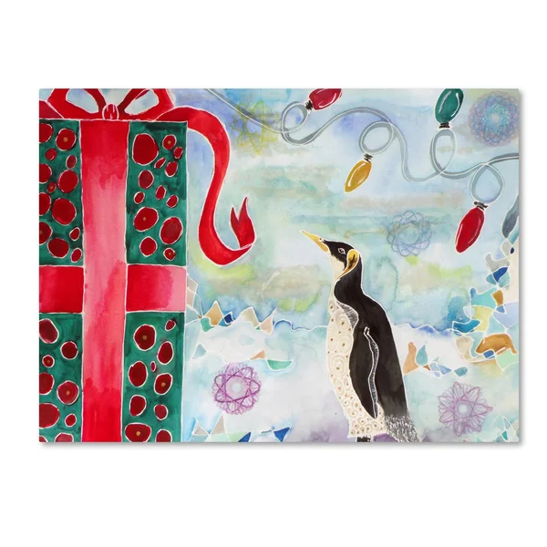 (14x19) - Trademark Fine Art 'Merry Christmas Penguin' Canvas Art by Lauren Moss