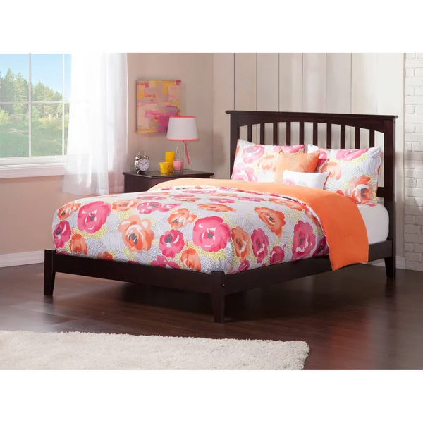 Atlantic Furniture Mission Queen Platform Bed with Open Foot Board in Espresso, Brown