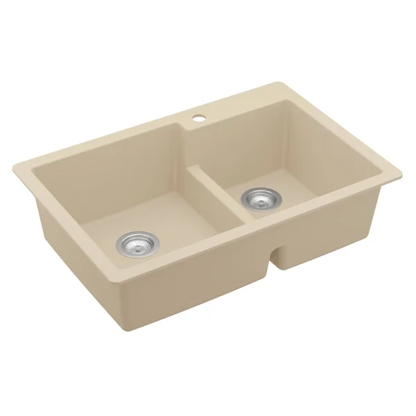 Karran 33x22 Drop In/Topmount Quartz Composite Kitchen Sink - 60/40 Double Bowl, White, QT-811-WH