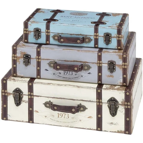 Leeds & Co Multi-Color Wood Farmhouse Storage Trunk (Set of 3)