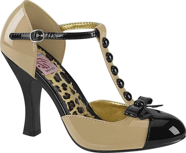 Pin Up Couture - Womens Smitten-10 Heels Cream Black - Size-10