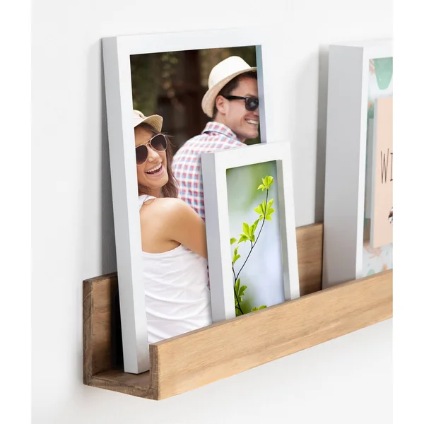 Kate and Laurel Levie Modern Floating Wall Shelf Picture Frame Holder Ledge - Dark Walnut Brown