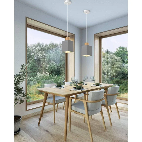 Modern Square Pendant Light with Grey Color Adjustable Pendant Lamp Fixture - Grey PL-1120, 4.7 x 4.7 x 40.6 inches