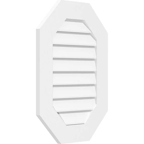 Ekena Millwork GVPOV20X4001SF 20x22W x 40x22H Vertical Elongated Octagon Surface Mount PVC Gable Vent: Functional - w/ 3-1/2x22W