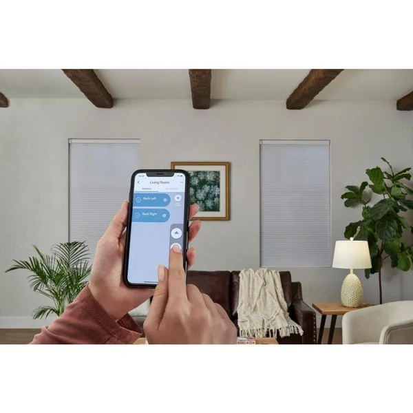 Home Decorators Collection White Cordless Blackout Motorized Cellular Shade - 26.75 in. W x 48 in. L, Winter White