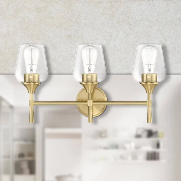 Sunset Lighting F27013-18 Three Light Stella Vanity - Clear Glass - with Champagne Gold Finish