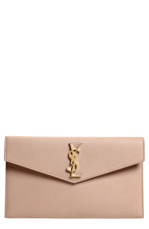 Saint Laurent Women's Medium Uptown Leather Clutch - Bianco Crema