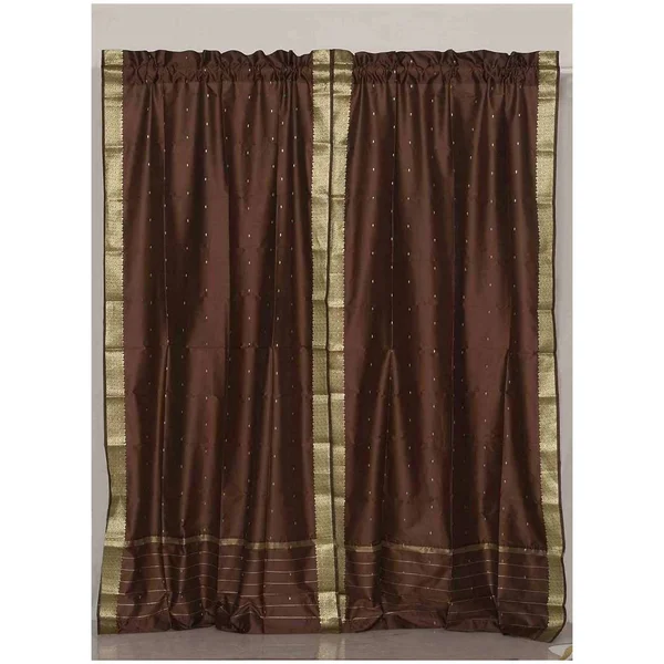 Brown Rod Pocket Sheer Sari Curtain, Drape, Panel - Pair