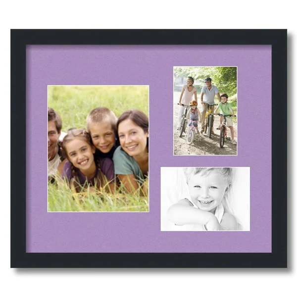 Collage Picture Frame - Satin Black Frame with 3 openings for 8x10 Photos with Pink Lavender Mist Mat. D3926FU225, ArtToFrames