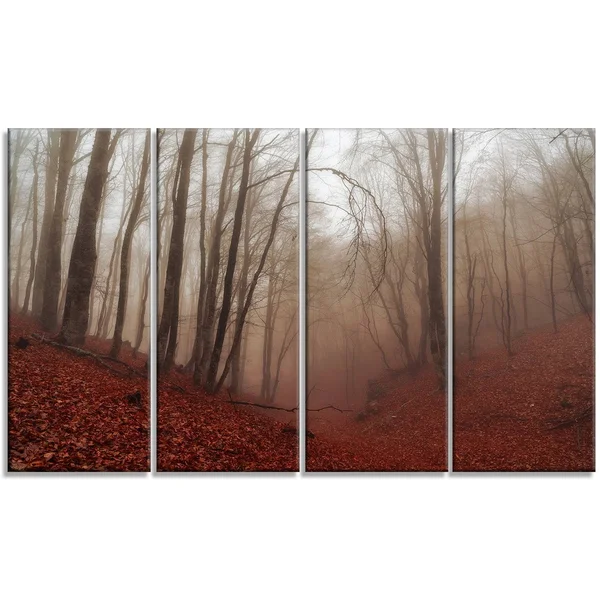 Design Art PT9809-40-30 Red Leaves in Foggy Fall Forest Landscape Photo Canvas Print, Red, 40x30x22