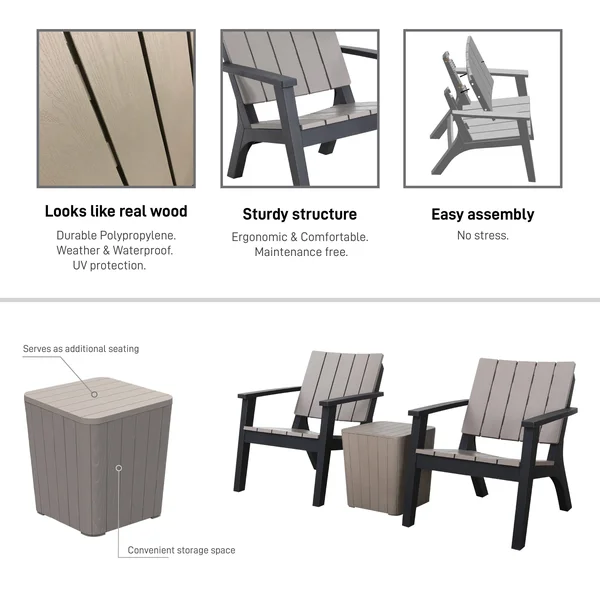 Enzo All Weather Water Resistant 3 Piece Patio Seating Set - Grey