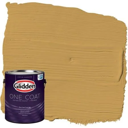 Glidden One Coat Exterior Paint and Primer - Amaretto Sours, Yellow, 1 Gallon, Semi-Gloss