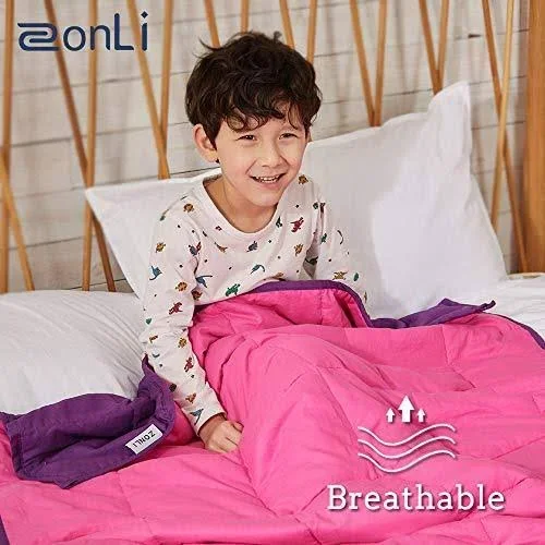 ZonLi Small Weighted Blanket 10 lbs(41&&x60&& - Pink/Purple), Cooling Weighted Blanket for Kids, Soft Material with Glass Beads