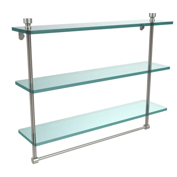 Allied Brass Foxtrot Collection 22-inch Triple Tiered Glass Shelf with Integrated Towel Bar - Satin Nickel