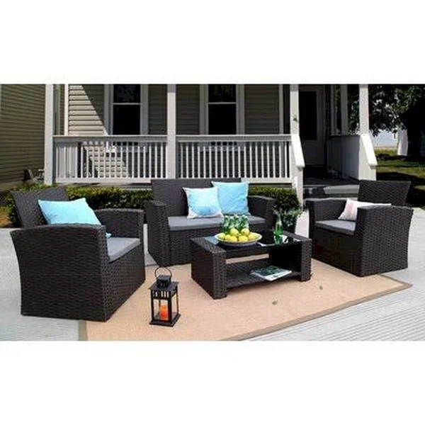 Reordan 4 Piece Rattan Sofa Seating Group with Cushions Bay Isle Home Frame Color: Chocolate