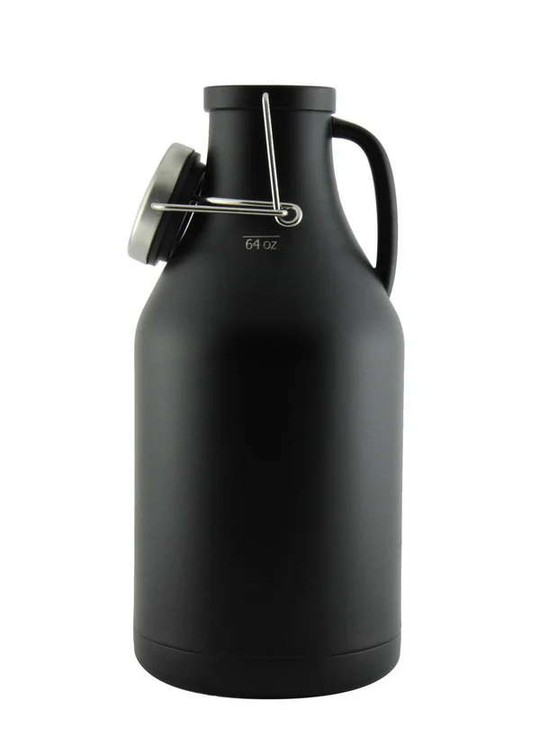 Kegco Grizzly Double Wall Flip Top Beer 64 oz Growler, Black