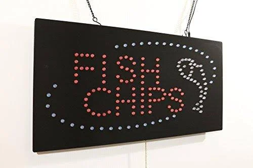 Fish & Chips Sign, Neon Sign, open Sign, Store Sign, Window Sign