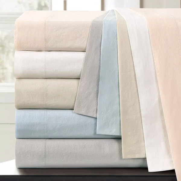 Echelon Home Vintage Washed Cotton Percale Duvet Cover Set - Full/Queen, Blue