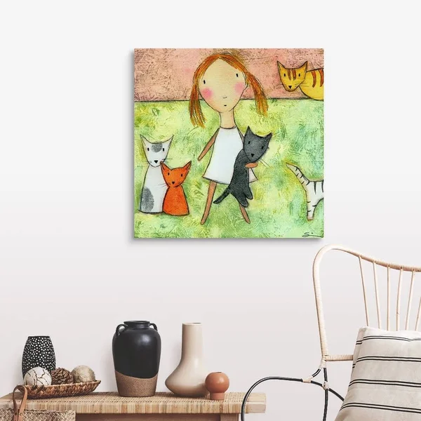 Girl with Cats - Canvas Wall Art, 30x30, Great Big Canvas