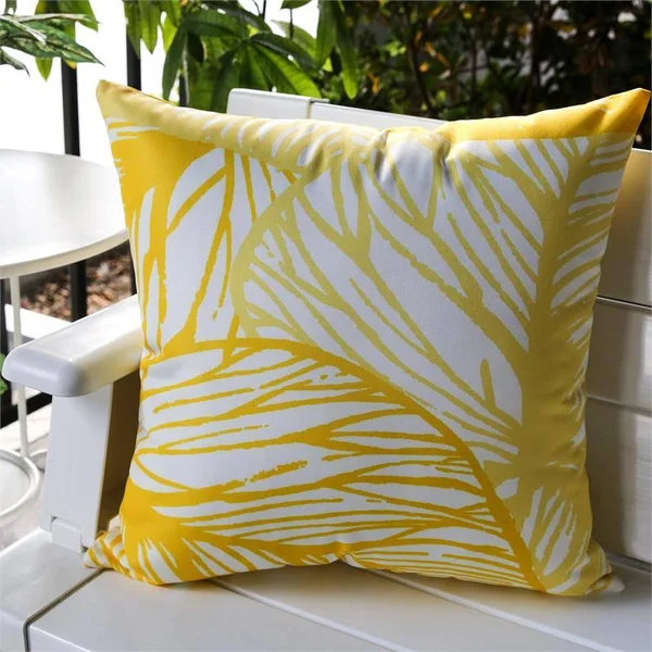 Homey Cozy 20x22 Fabric Outdoor Classic Leaves Throw Pillow in Yellow (Set of 2)