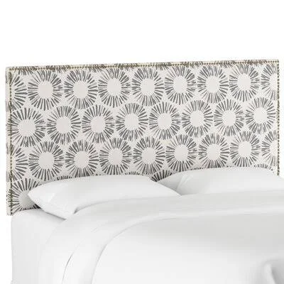 Nail Button Border Upholstered Panel Headboard Wayfair Custom Upholstery Size: Queen, Upholstery: Linen Gray, Nailhead Finish: P