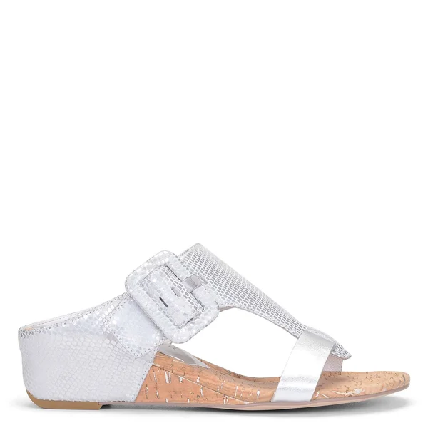 Donald Pliner Ofelia Buckle Printed Leather Cork Wedge Slides - 10M