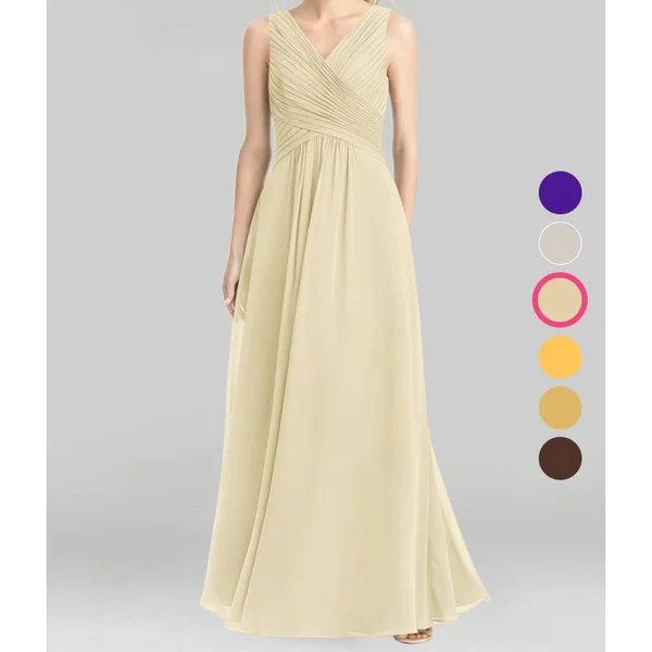 Azazie A-Line/Princess V-Neck Floor-Length Chiffon Bridesmaid Dresses - Champagne