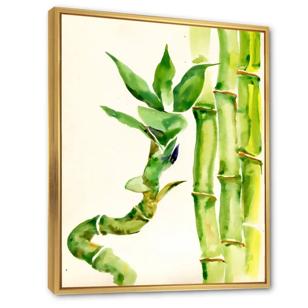 Designart 'Bamboo Branches in The Forest VI' Tropical Framed Canvas Wall Art Print - 16 in. Wide x 32 in. High - White