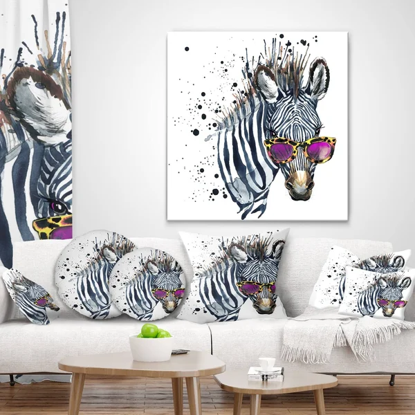Design Art Animal &Funny Zebra Watercolor& Painting - Blue