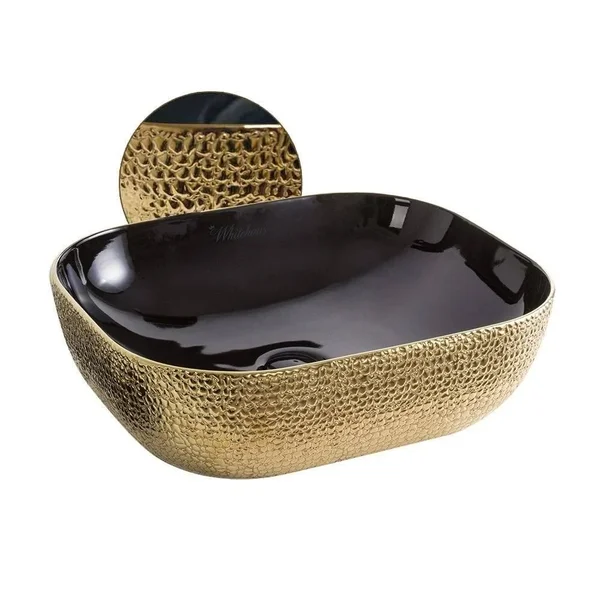 Whitehaus Collection Isabella Plus Rectangular Vessel Bathroom Sink - Black/Gold
