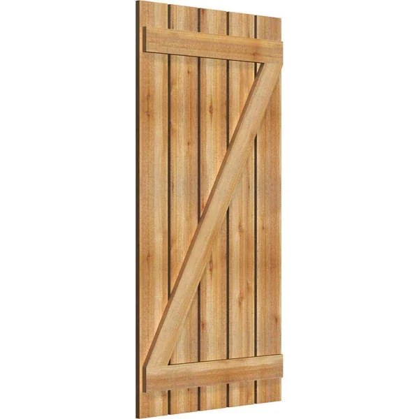 28 7/8x22W x 56x22H TimberCraft Five 5 3/8x22 Boards Spaced Board-n-Batten Shutters w/Z-Bar, Rough Sawn Western Red Cedar (Per P