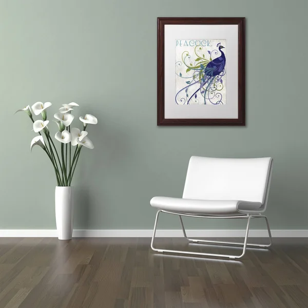 Trademark Fine Art &Peacock Nouveau I& by Color Bakery Framed Graphic Art - Size: 14x22 H x 11x22 W x 0.5x22 D, Mat Color: White