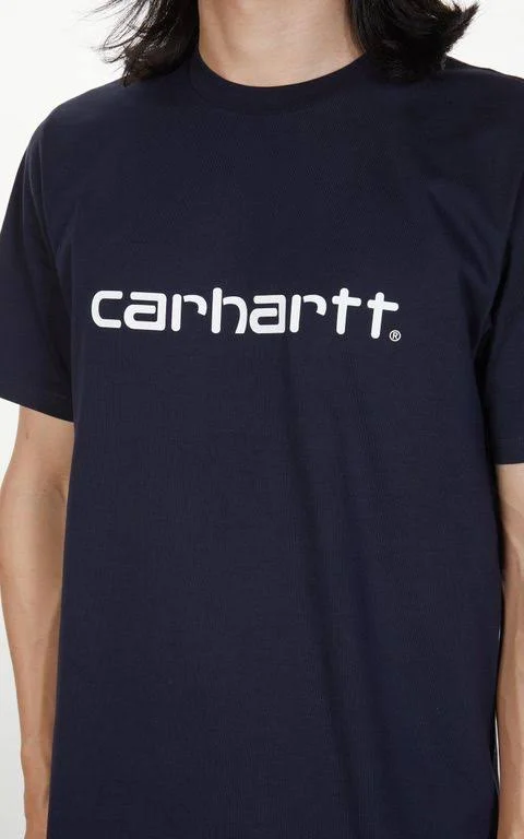 Carhartt WIP S/S Script T-Shirt Dark Navy/White - Blue