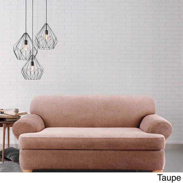 Sure Fit Stretch Pinstripe 2-Piece T-Cushion Sofa Slipcover - Taupe