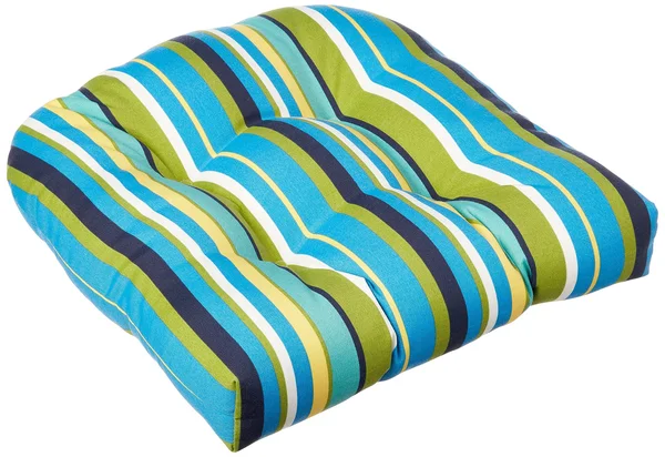 Pillow Perfect Outdoor Topanga Stripe Lagoon Wicker Seat CUSHION - Set of 2