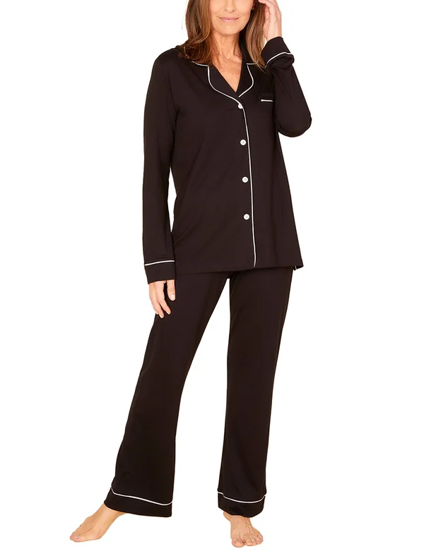 Cosabella Bella Long Sleeve & Pant Pajama Set - Black/Ivory