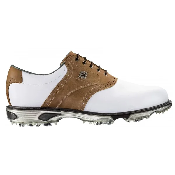 DryJoys Men's Tour Golf Shoes Spiked Saddle in White - Bomber Taupe Size 9 N