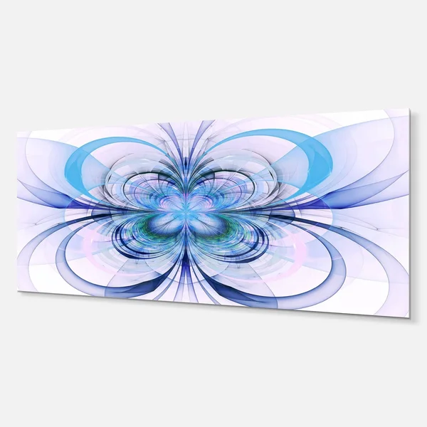 Design Art Turquoise Fractal Flower Pattern - Floral Digital Art Glossy Metal Wall Art, Size: 20 in. Wide x 12 in. High, Blue