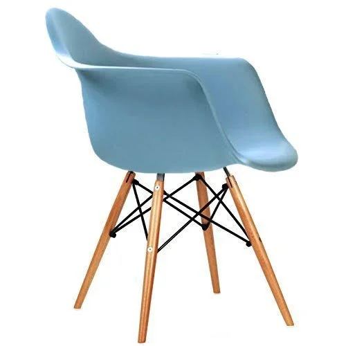 2xhome Mid Century Modern Dining Arm Chair with Natural Wood Legs - Blue